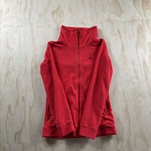 Adidas Jacket Womens Small Red Track Full Zip Fleece Slim Athletic Pockets Gym